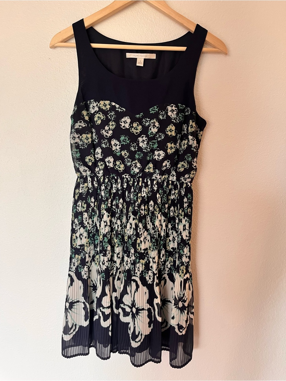 LC Lauren Conrad Black Floral Pleated Midi Dress